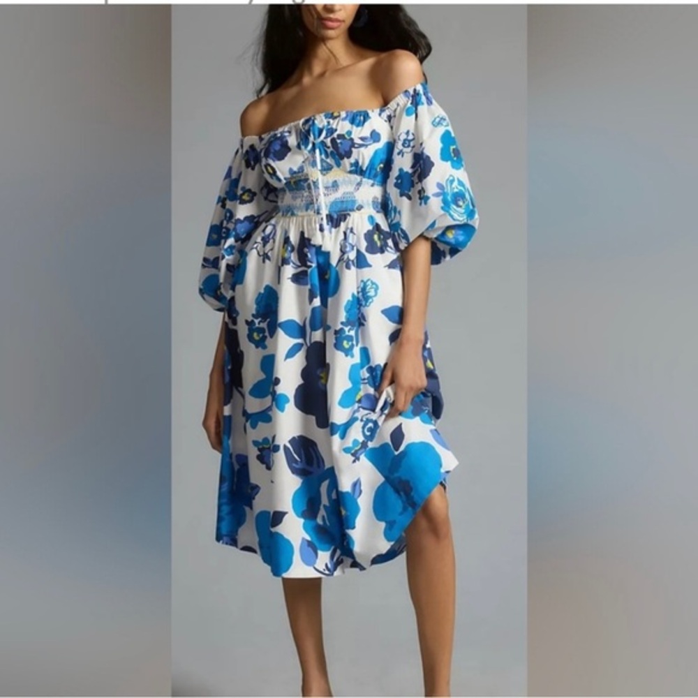 Anthropologie Plenty By Tracy Reese Off Shoulder Puff Sleeve Dress small petite